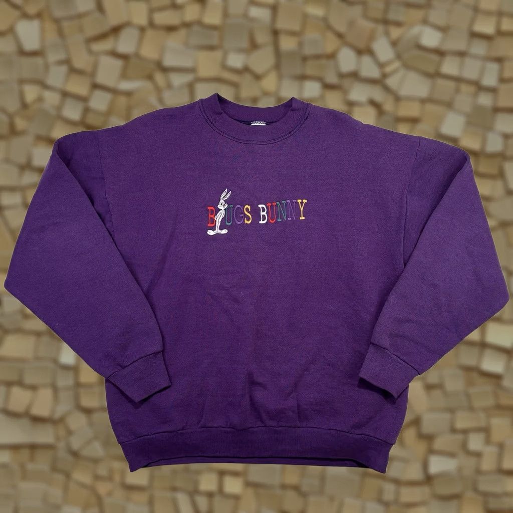 Vintage VINTAGE Bugs Bunny Looney Tunes Sweatshirt Purple Womens XL Embroidered Warner Size XL / US 12-14 / IT 48-50 - 1 Thumbnail
