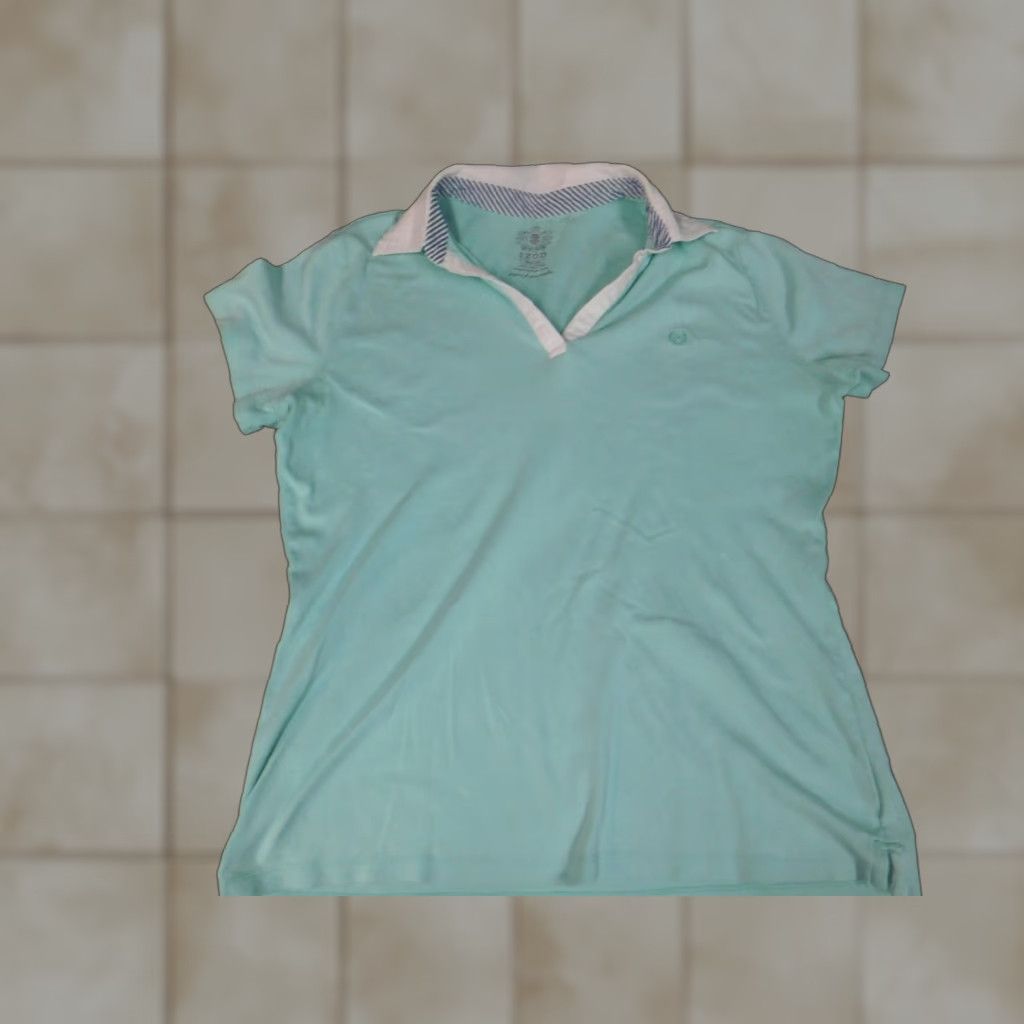 Izod IZOD Blouse Womens Medium Blue Polo Pullover Cap Sleeve Collared Short Sleeve Ruffle 100% Cotton Rayon Casual Classic Basic Regular Mens Women Girls Size M / US 6-8 / IT 42-44 - 1 Thumbnail