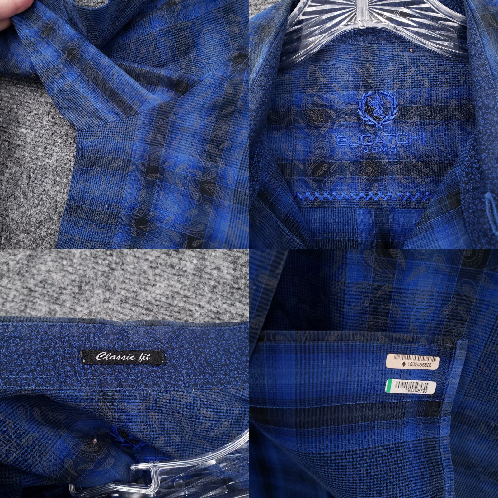 BUGATCHI Bugatchi Uomo Button-Up Shirt Mens L Blue Plaid Long Sleeve Modern Fit Button-Front Casual Business/Night Out Size US L / EU 52-54 / 3 - 8 Thumbnail