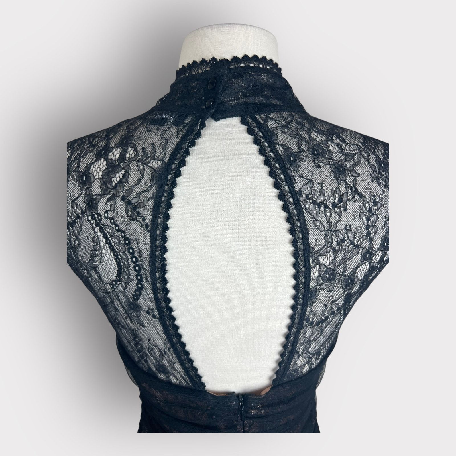 Vintage Bebe | Vintage Y2K Black Lace Cocktail High Neck Mini Dress Size S / US 4 / IT 40 - 5 Thumbnail
