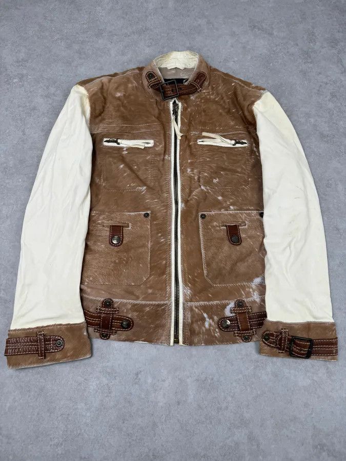 2000s Cavalli Brown Pony Hair & White Leather Jacket