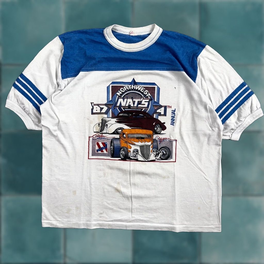 Vintage VINTAGE 1987 Nats Northwest Salem Oregon Racing Hot Rod T-Shirt Men's Large White 80s Graphic Prime Size US L / EU 52-54 / 3 - 1 Thumbnail
