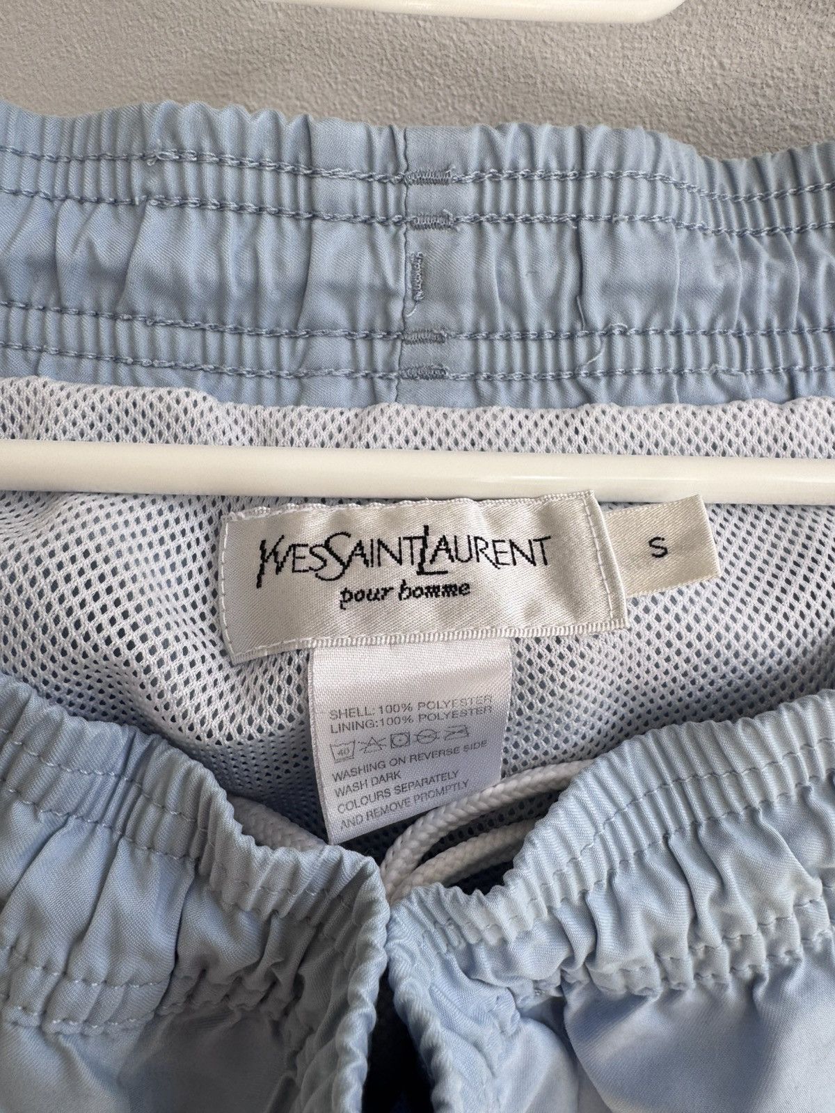 Yves Saint Laurent Yves Saint Laurent YSL Logo Vintage 90s Blue Nylon Shorts Size US 32 / EU 48 - 5 Thumbnail