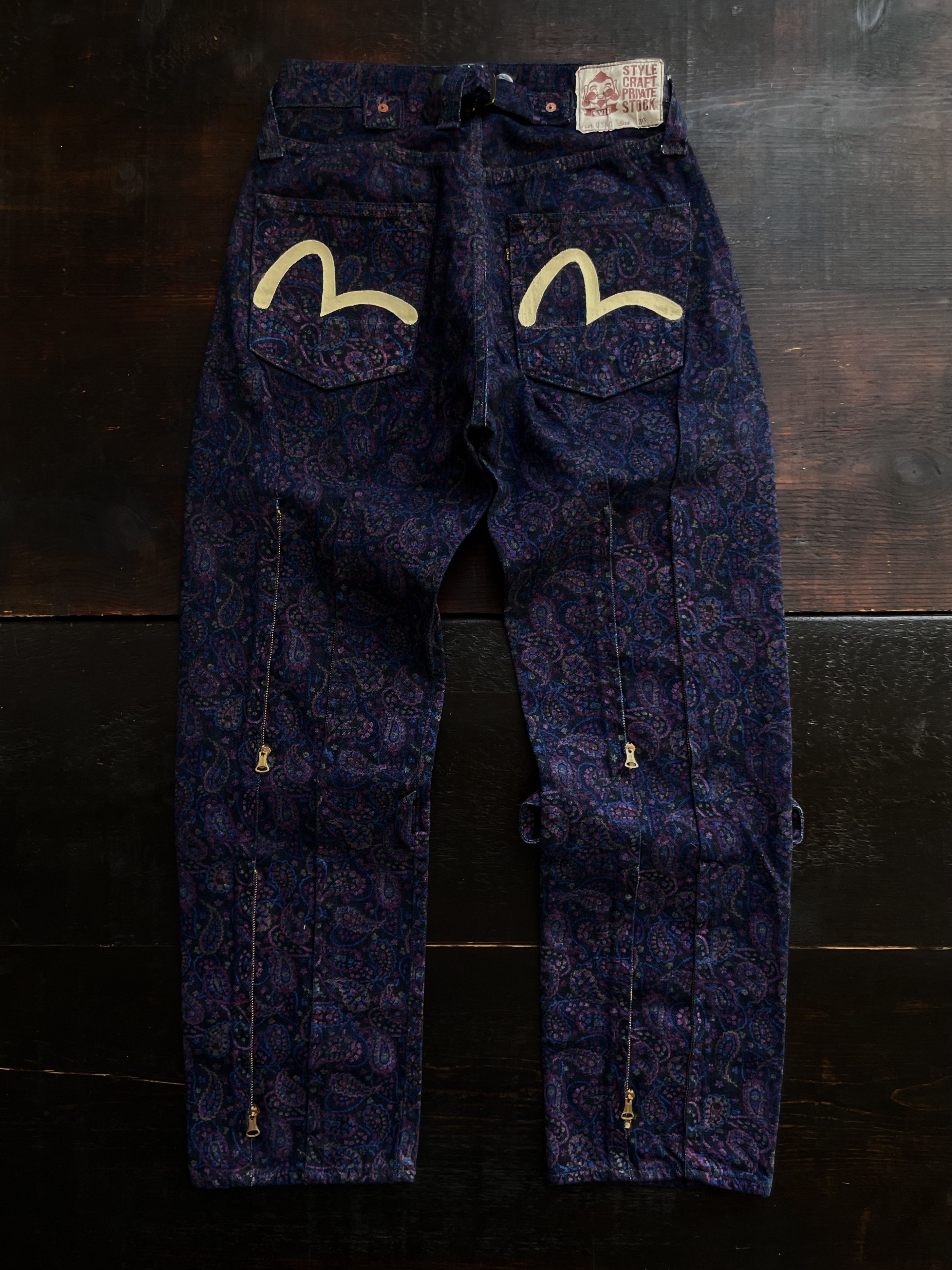 Image of Evisu 90's Evis Paisley Hand Painted Seagull Bondage Jeans, Men's (Size 30)