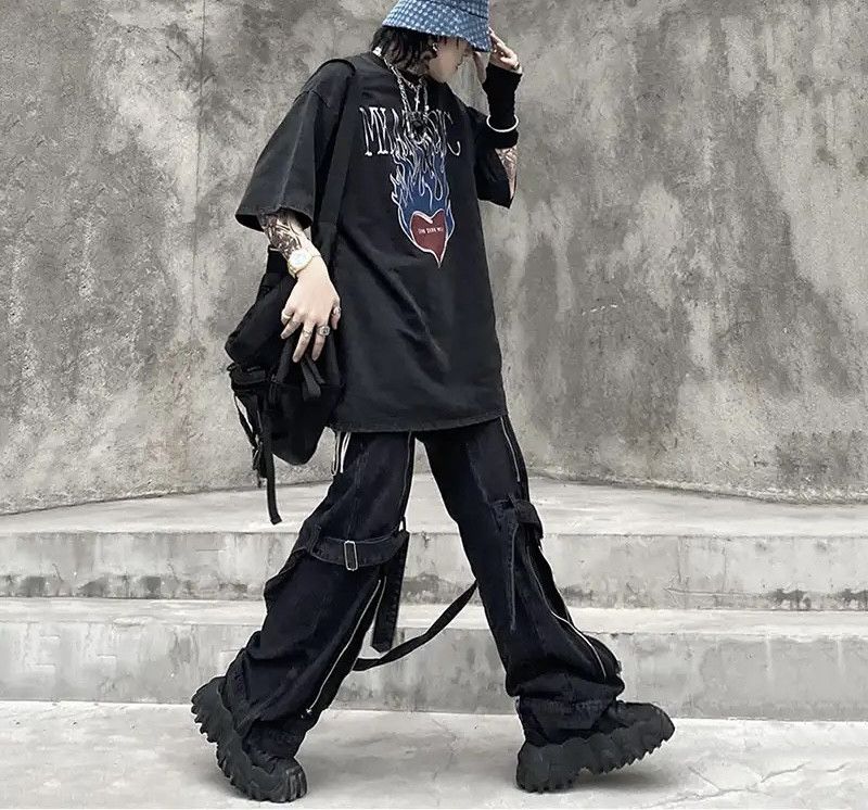 Japanese Brand × Vintage Hiphop Men Straight Jeans Open-Zipper Knee Tie Baggy Jeans Size US 28 / EU 44 - 3 Thumbnail