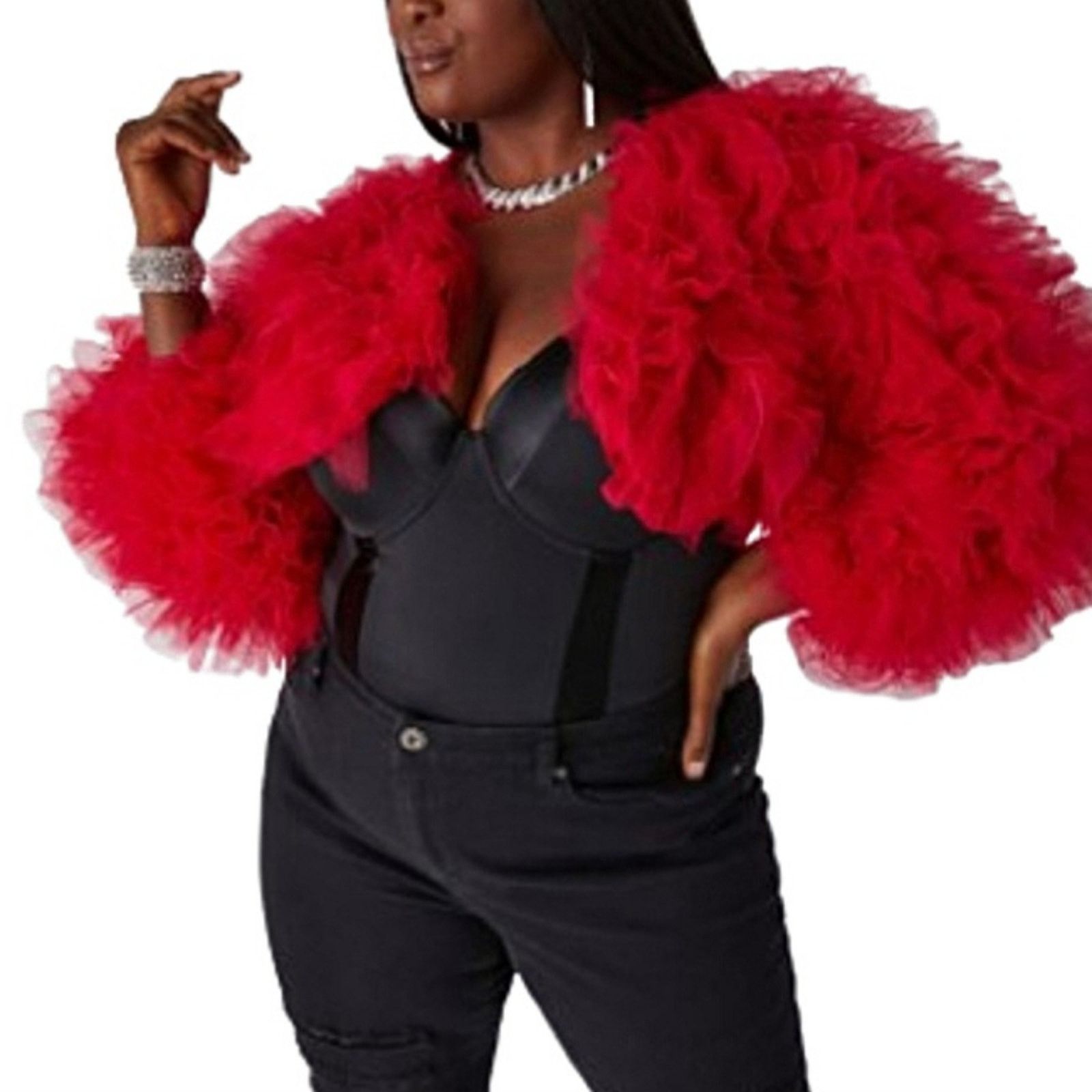 Other BRIGHT CHERRY RED ☆ FLUFFY TULLE ☆ CROPPED SHRUG ☆ 4x ☆ NWT Size 4XL / US 24-26 - 2 Thumbnail