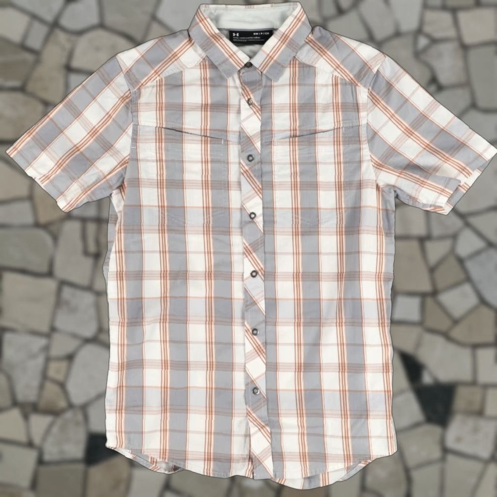 Under Armour Under Armour Shirt Plaid White Mens S Snap Up Performance Cotton Blend Regular Fit Short Sleeve Shirt Size US S / EU 44-46 / 1 - 1 Thumbnail