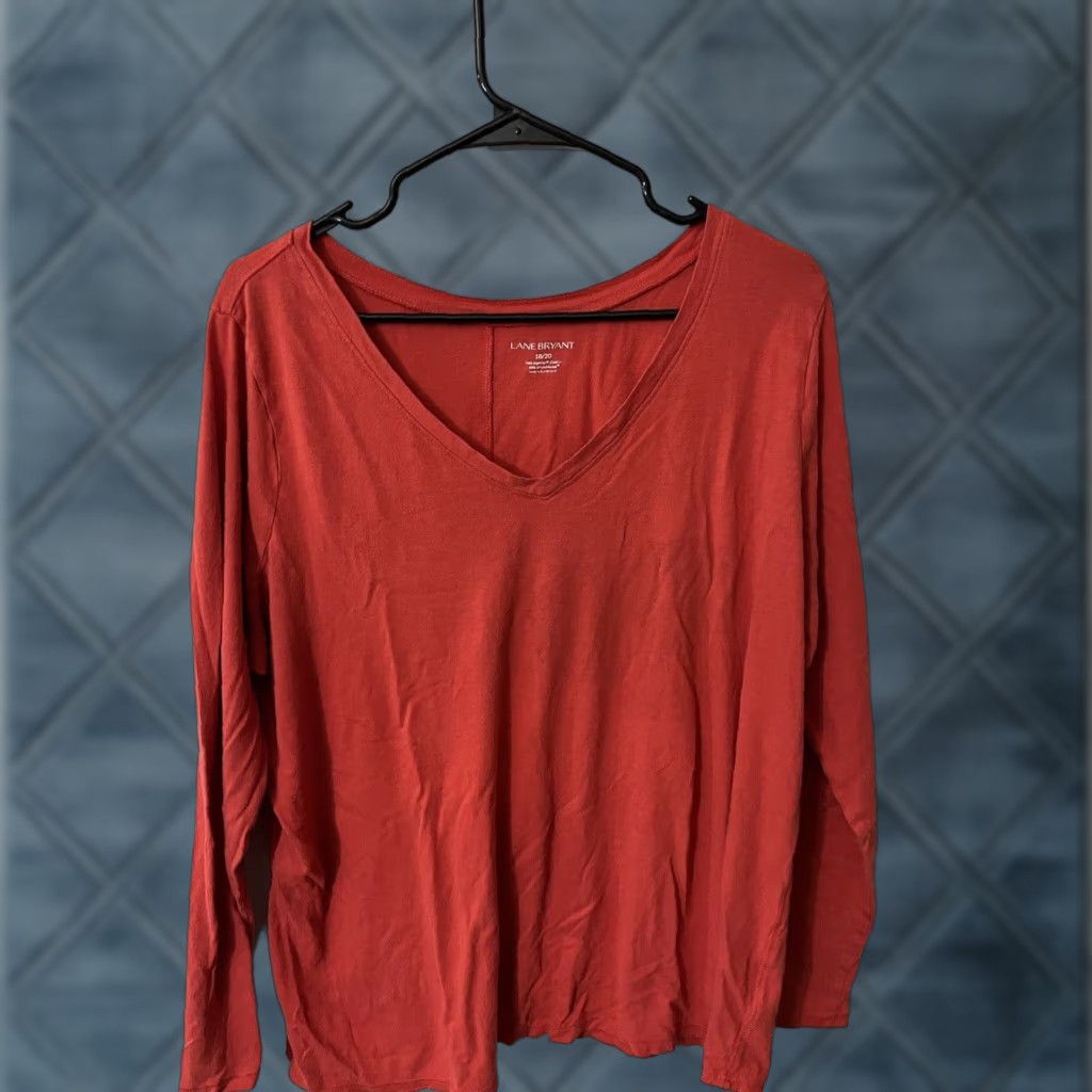 Vintage VINTAGE Lane Bryant Womens Red Long Sleeve V-Neck Pullover Top Blouse Size 18/20 Casual Slim Fit Size XXL / US 16-18 / IT 52-54 - 1 Thumbnail