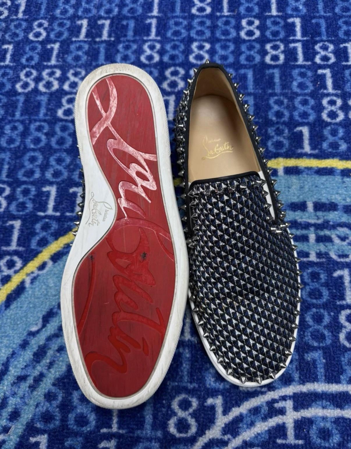 Christian Louboutin Christian Louboutin Black & Silver Studded Slip-On K37 Size US 8.5 / EU 41-42 - 4 Thumbnail