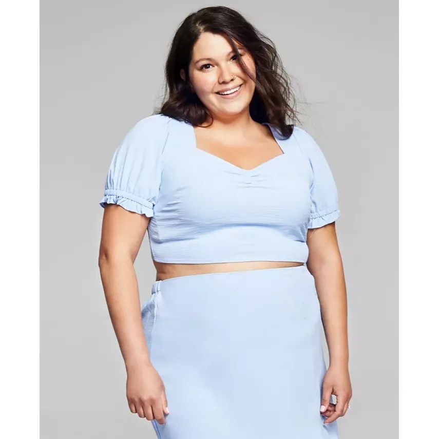 Other And Now This Plus Size Tie-Back Crop Top, Chambray Blue, OX Size ONE SIZE - 9 Thumbnail