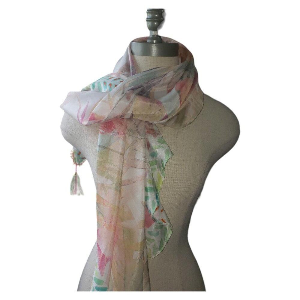 Designer CT1585 Vismaya Floral Pastel 100% Silk Scarf/Wrap Size ONE SIZE - 4 Thumbnail