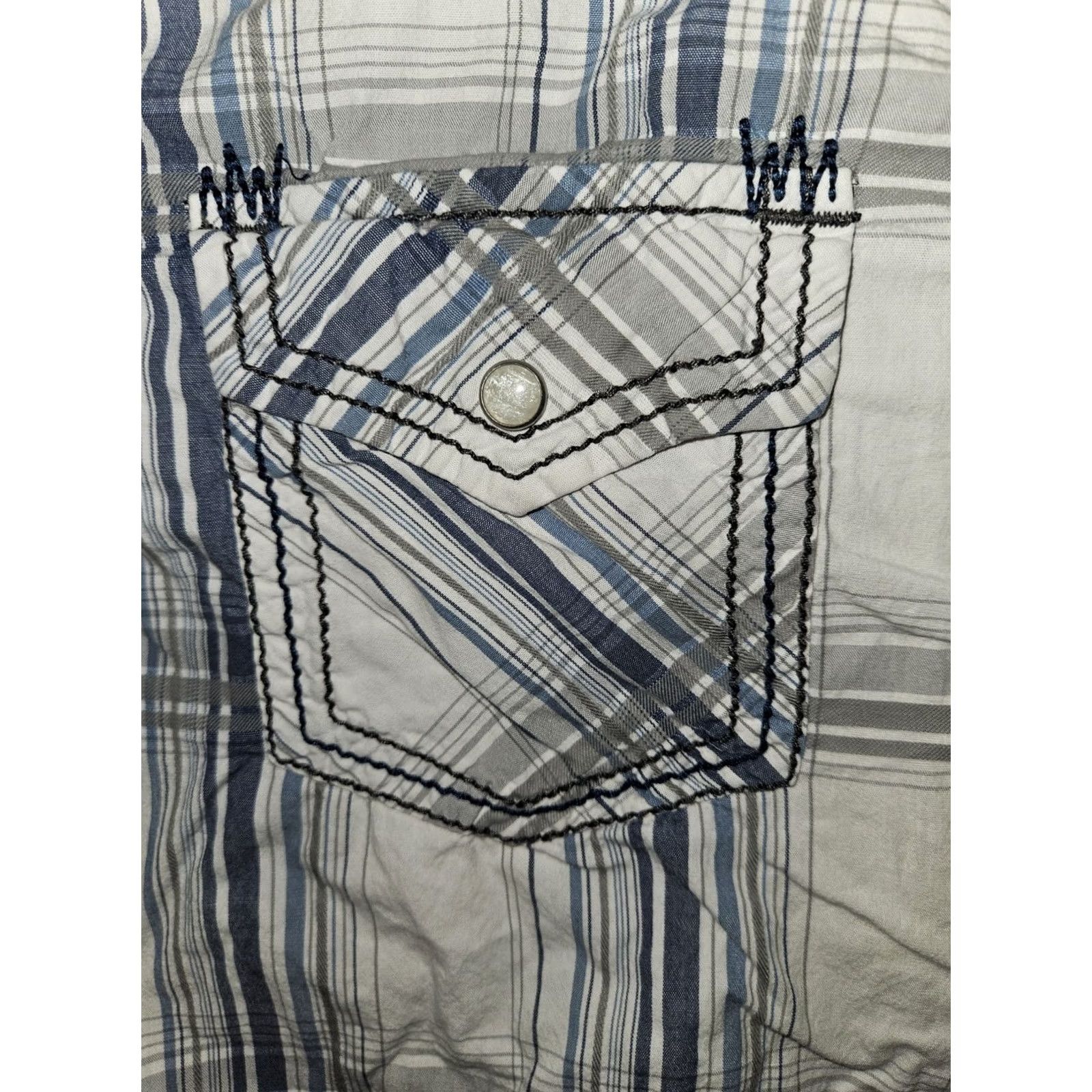 BKE VINTAGE BKE Pearl Snap Shirt Men L Slim White Plaid Roll Tab Preppy Western Cowboy Stretch Size US L / EU 52-54 / 3 - 5 Thumbnail