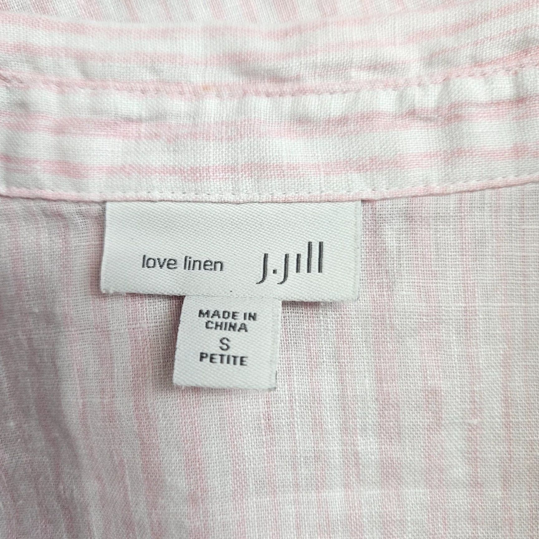 J. Jill J. Jill Love Linen Button-Up Shirt PS Petite Pink White Stripe Womens Shirt Women Petite Small Linen Striped Button-Up Long Sleeve Collared Size S / US 4 / IT 40 - 5 Thumbnail