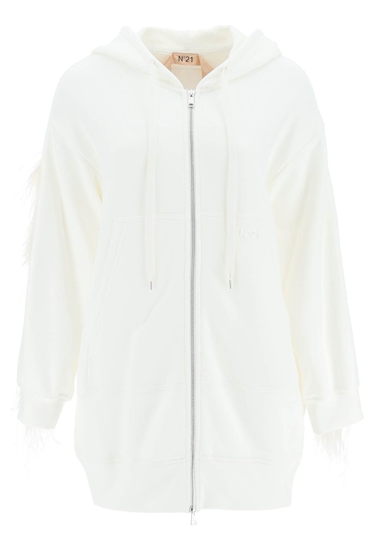 image of N21 Oversized Hoodie With Feathers in Bianco, Women's (Size Large)