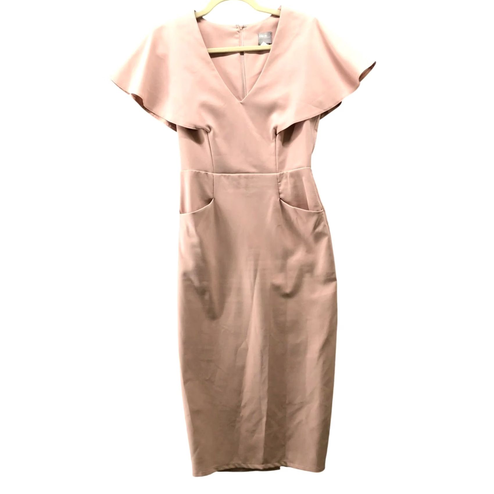 Asos ASOS Angel Sleeve Midi Pencil Dress Dusty Pink V-Neck Zip 4 Women Party Cocktail Formal Spring Summer 4 Women Size S / US 4 / IT 40 - 2 Thumbnail