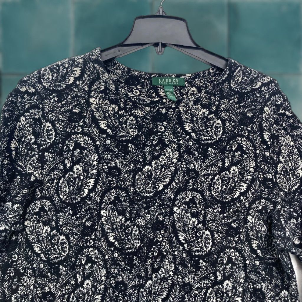 Ralph Lauren Lauren Ralph Lauren Women's Black Paisley Long Sleeve Cotton Knit Top Size 2X Size XXL / US 16-18 / IT 52-54 - 1 Thumbnail