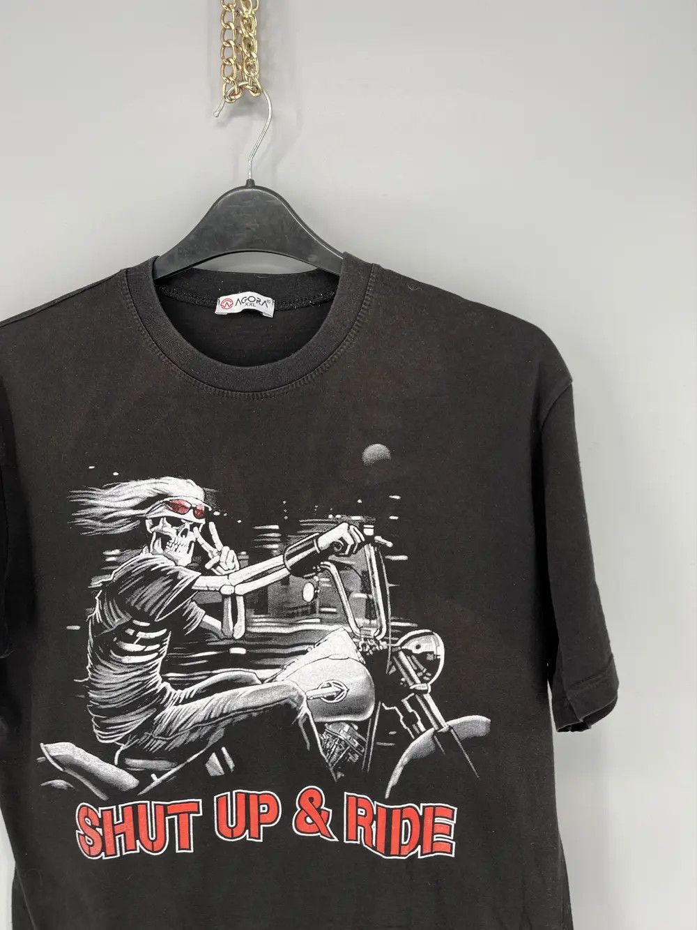 Harley Davidson Vintage 90s Skull on a Bike " SHUT UP RIDE " Horror Tee 90s Size US XL / EU 56 / 4 - 5 Thumbnail
