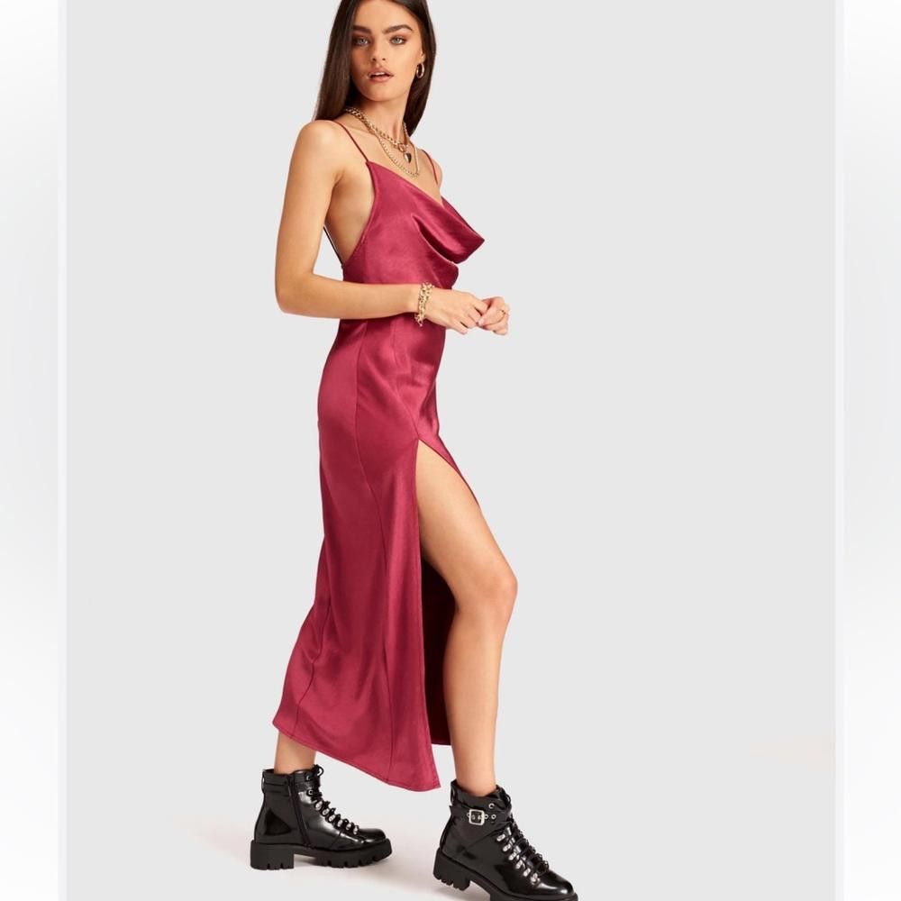 Lioness Lioness l NWT Walk The Line Satin Magenta Midi Dress Small Size S / US 4 / IT 40 - 1 Thumbnail