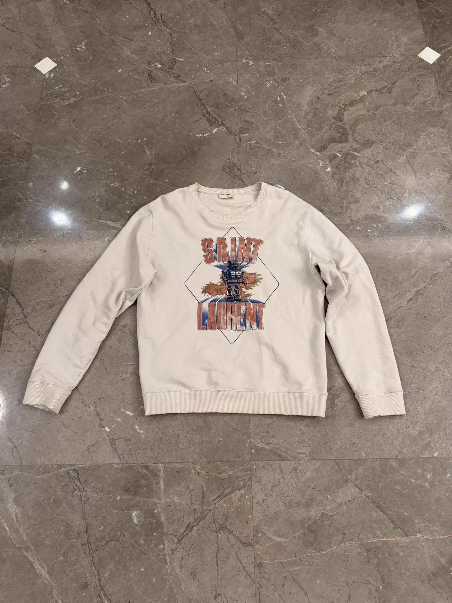 Saint Laurent Paris SLP White Robot Print Logo Hoodie L Near Mint Size US L / EU 52-54 / 3 - 3 Thumbnail