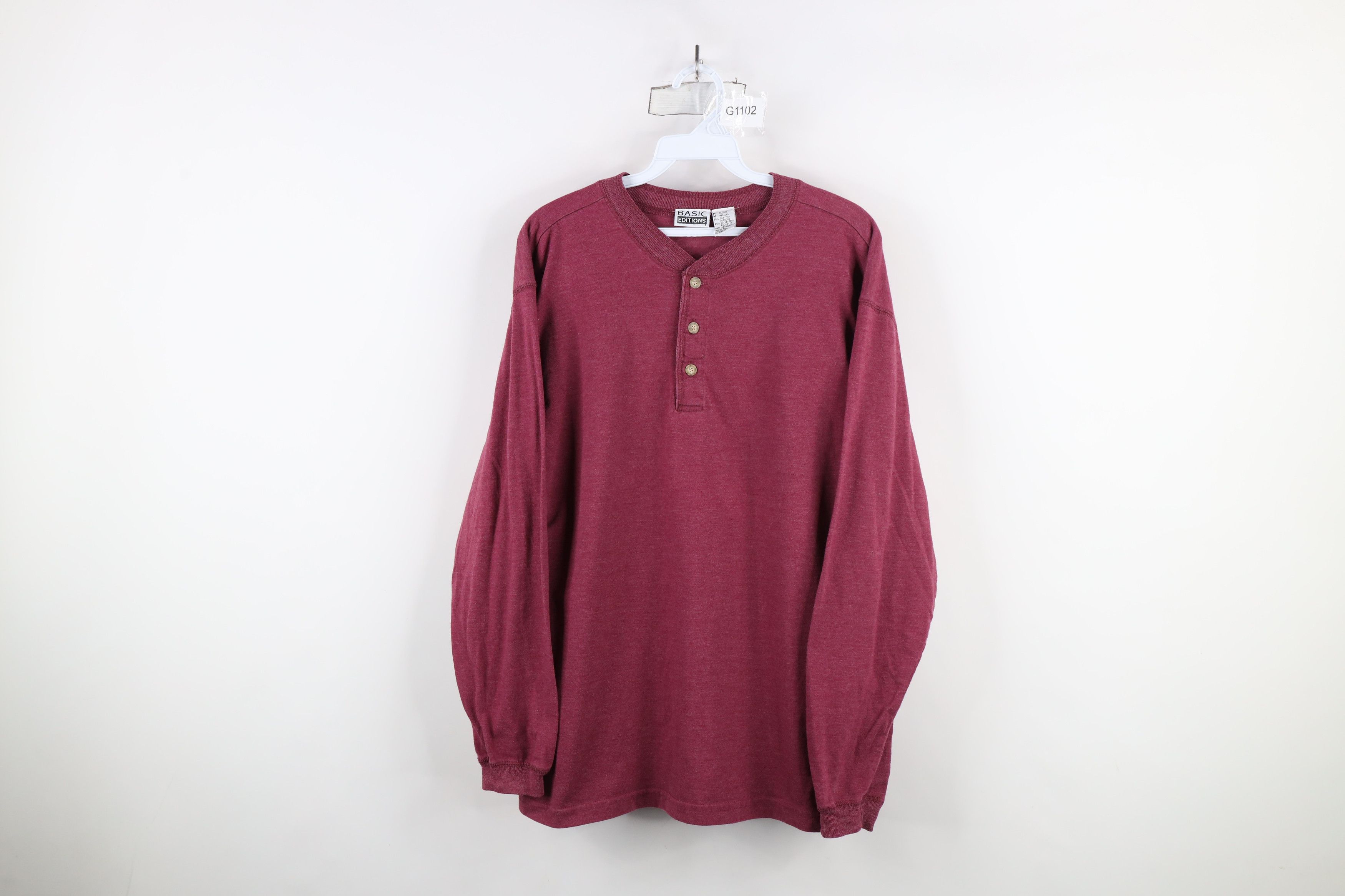 Vintage Vintage 90s Streetwear Blank Long Sleeve Henley T-Shirt Red Size US M / EU 48-50 / 2 - 1 Thumbnail
