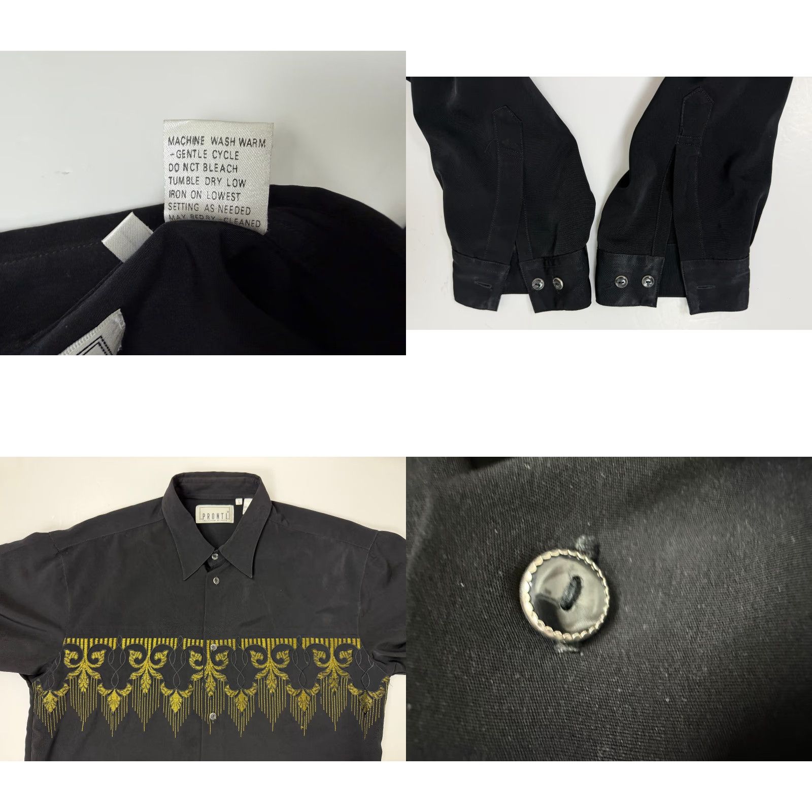 Vintage VINTAGE Pronti Shirt Men L Embroidered 90s Floral Silky Polyester Button-Up Collar-Point Black X-Features: Lightweight, Microfiber, Durable? Size US L / EU 52-54 / 3 - 9 Thumbnail
