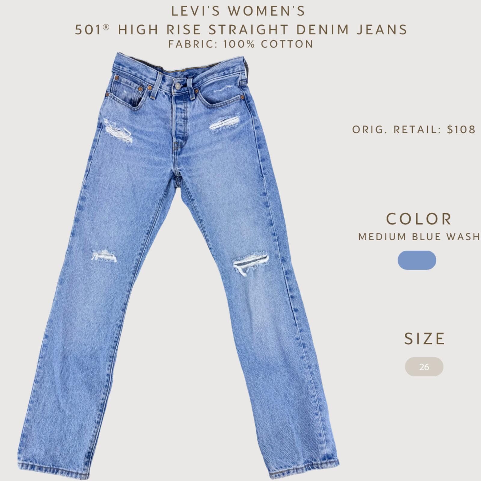 Levi's Levi’s Women’s 501 High Rise Straight Jeans 26 Size 26" / US 2 / IT 38 - 2 Thumbnail