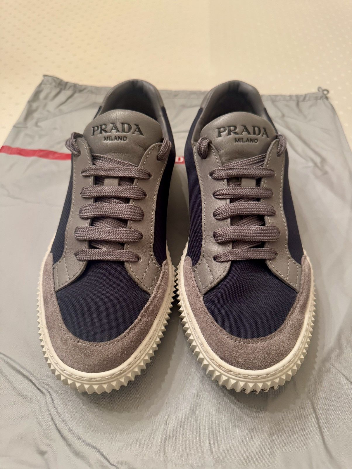 Prada Blue / Grey Logo Sneakers Size US 7.5 / EU 40-41 - 4 Thumbnail