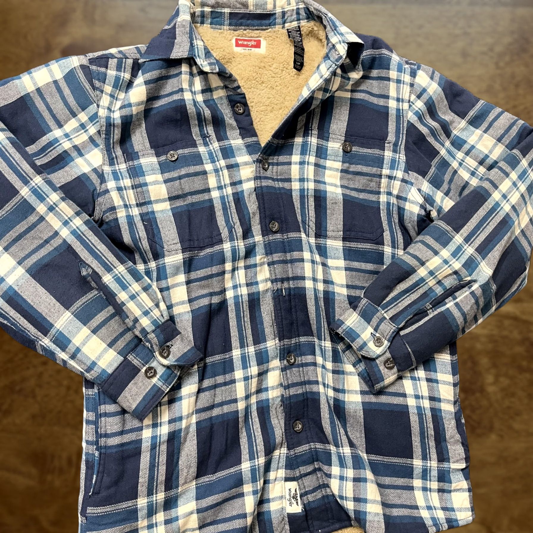 Wrangler Wrangler Shirt Jacket Mens Small Blue Plaid Sherpa Lined Flannel Button Front Size US S / EU 44-46 / 1 - 1 Thumbnail