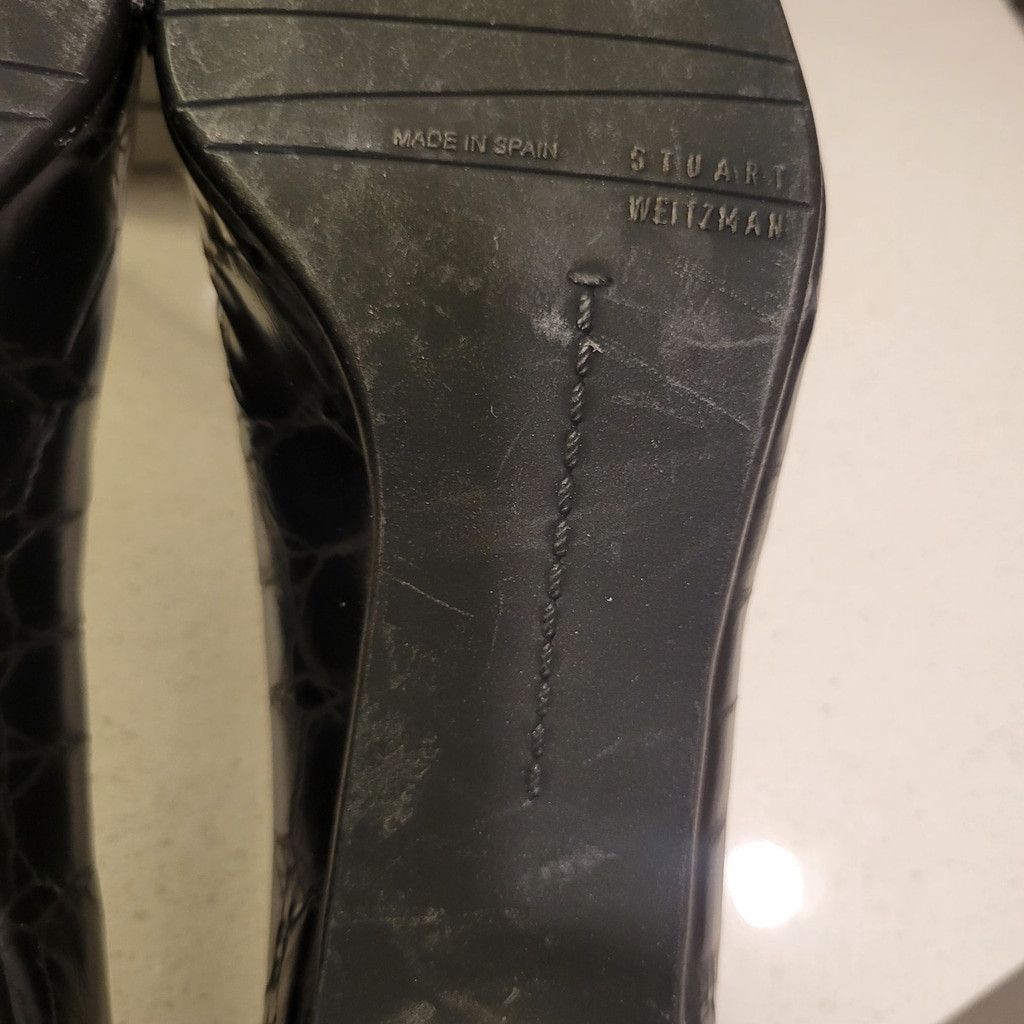 Stuart Weitzman STUART WEITZMAN Black Crocodile Embossed Square Toe Wedge Size US 8 / IT 38 - 11 Thumbnail