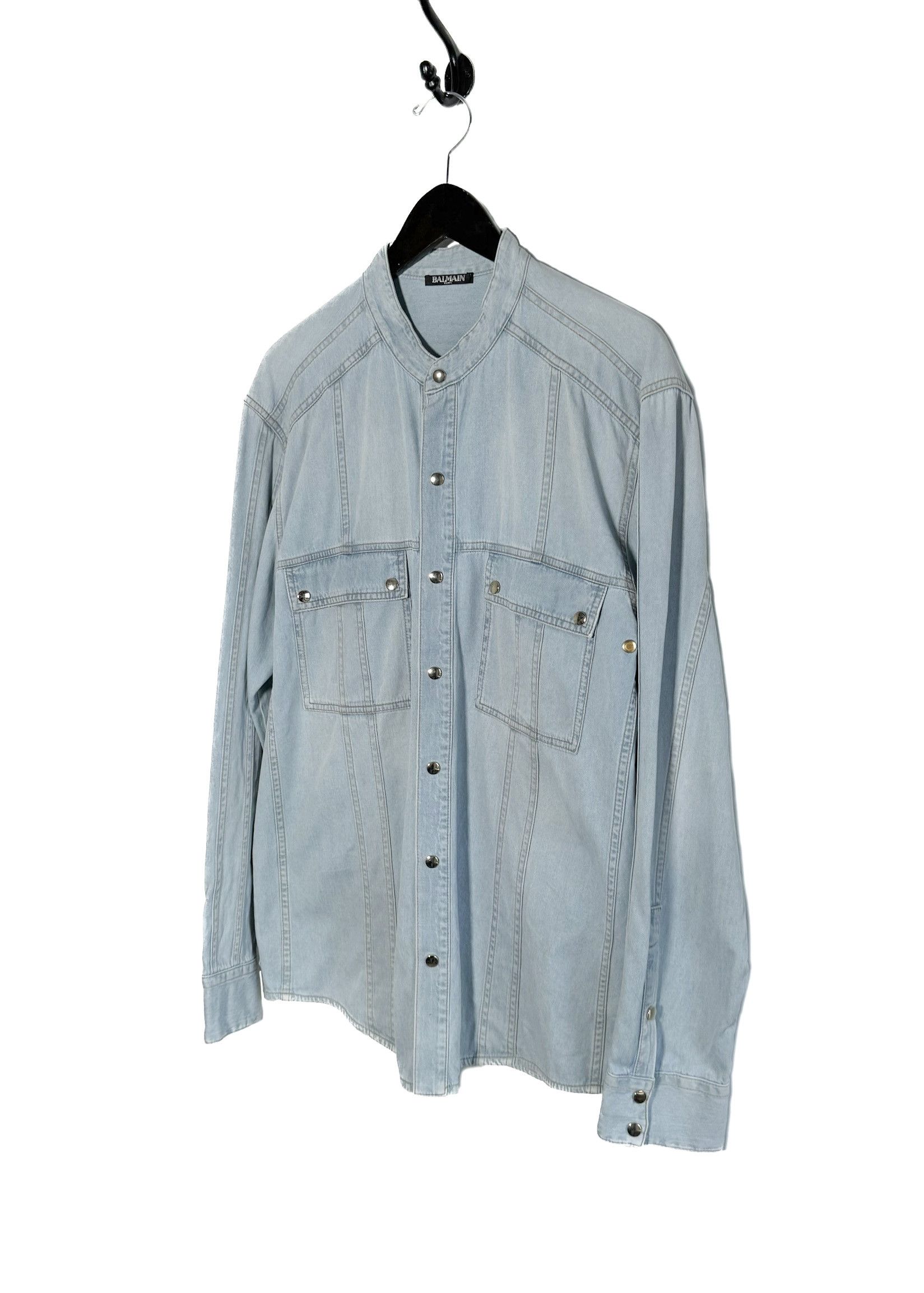 Balmain Balmain Mao Collar Denim Shirt Size US XXL / EU 58 / 5 - 2 Thumbnail