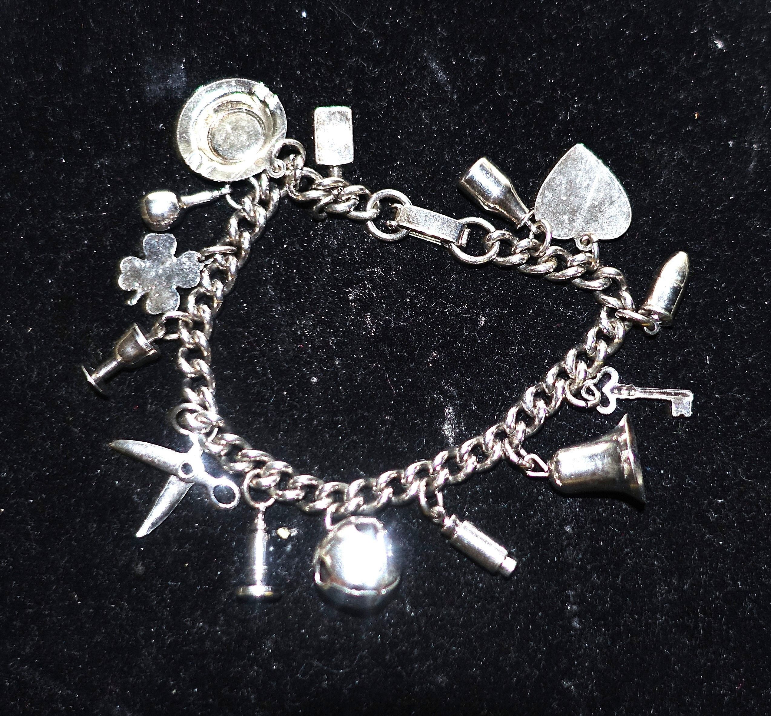 Vintage Silver tone Multi Charm Chain Bracelet Size ONE SIZE - 3 Thumbnail
