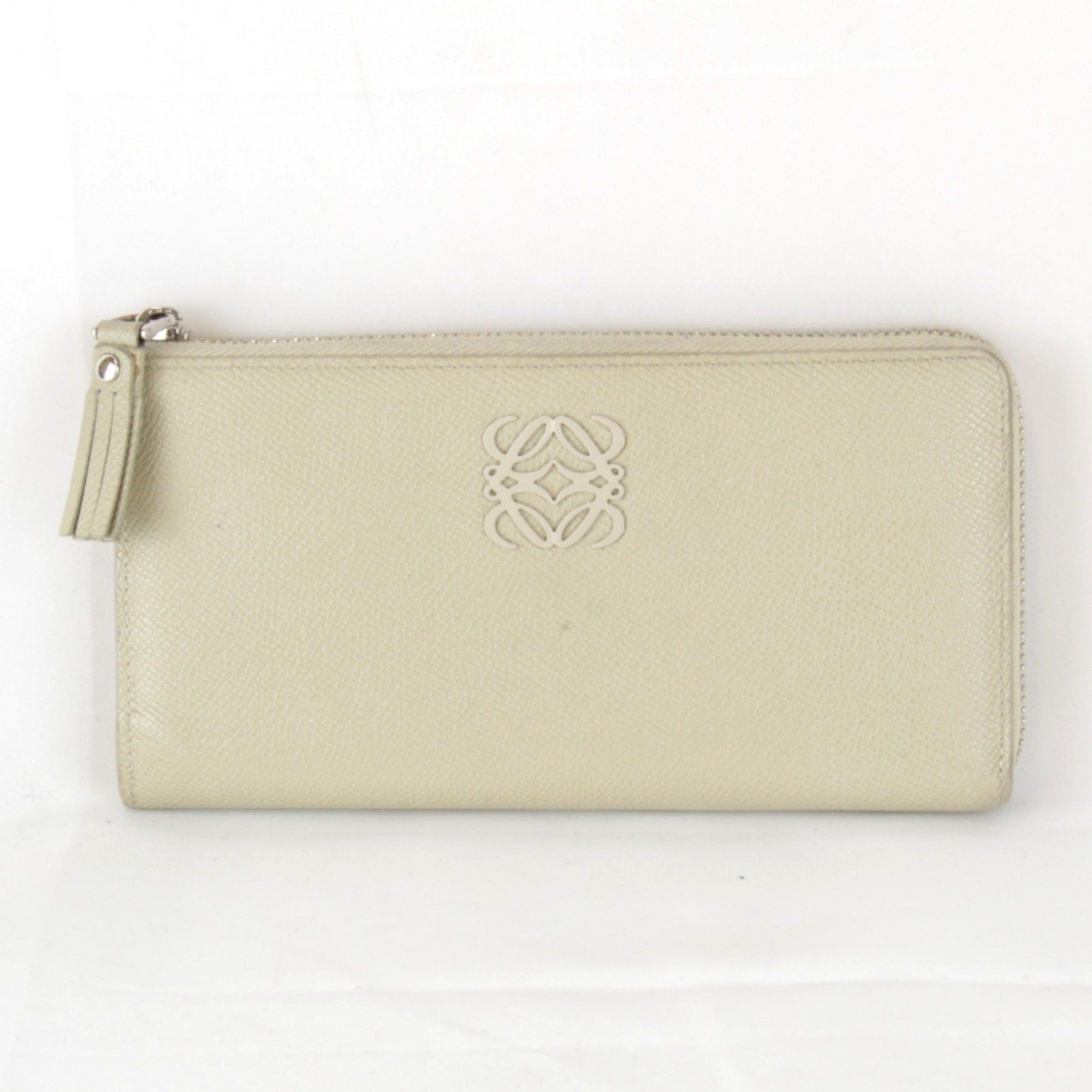 LOEWE Round Zip Long Wallet Beige Leather