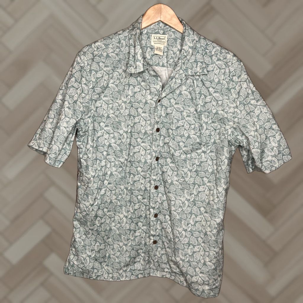 Vintage LL Bean Hawaiian Shirt Mens L Sea Shell Traditional Fit Button Up Cotton Size US L / EU 52-54 / 3 - 1 Thumbnail