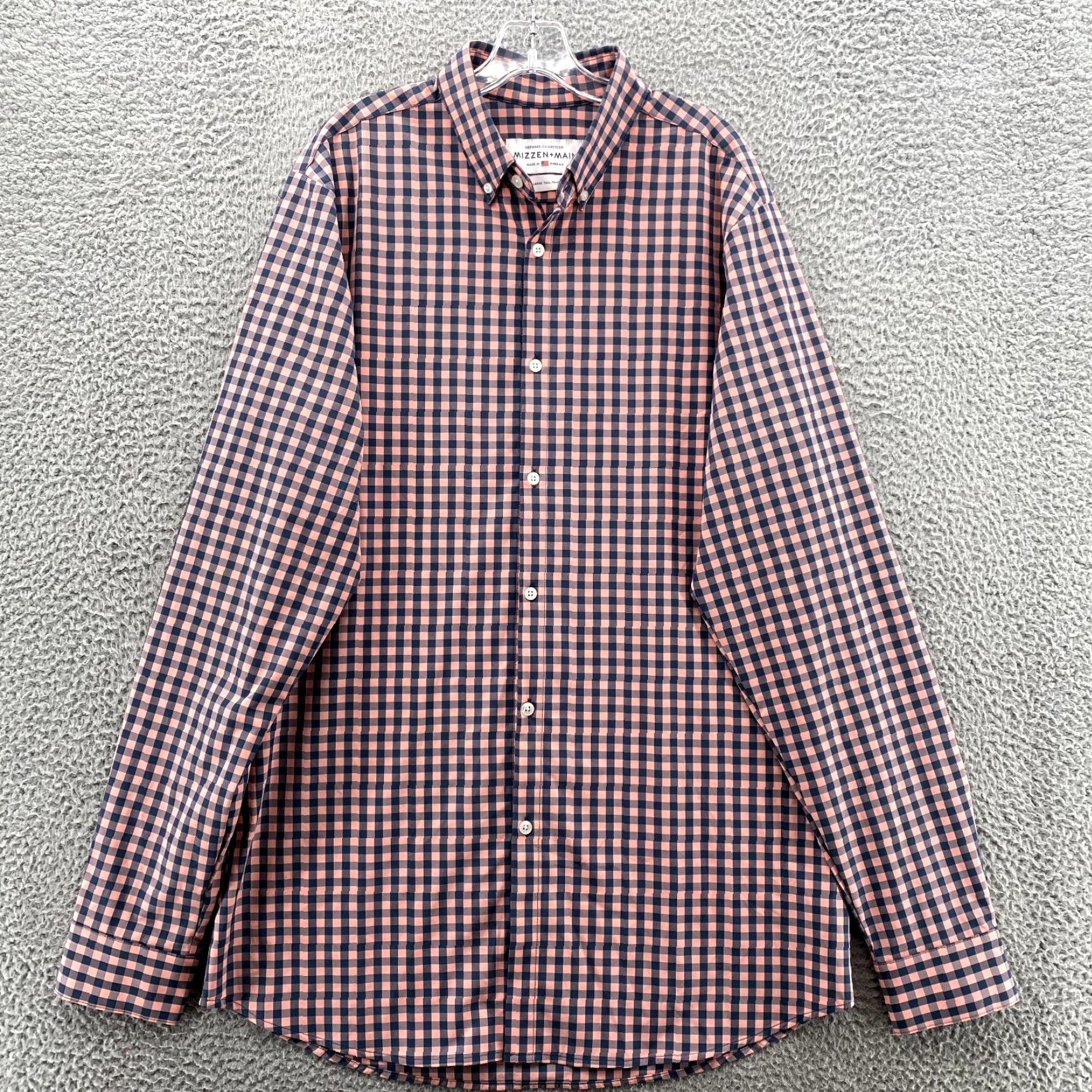 Mizzen+Main Mizzen+Main Shirt Men's X-Large Trim Fit Pink Black Gingham Leeward Collection - Button-Up Shirt Mens Slim Fit USA 90s Classic Western Business Casual Size US XL / EU 56 / 4 - 2 Thumbnail