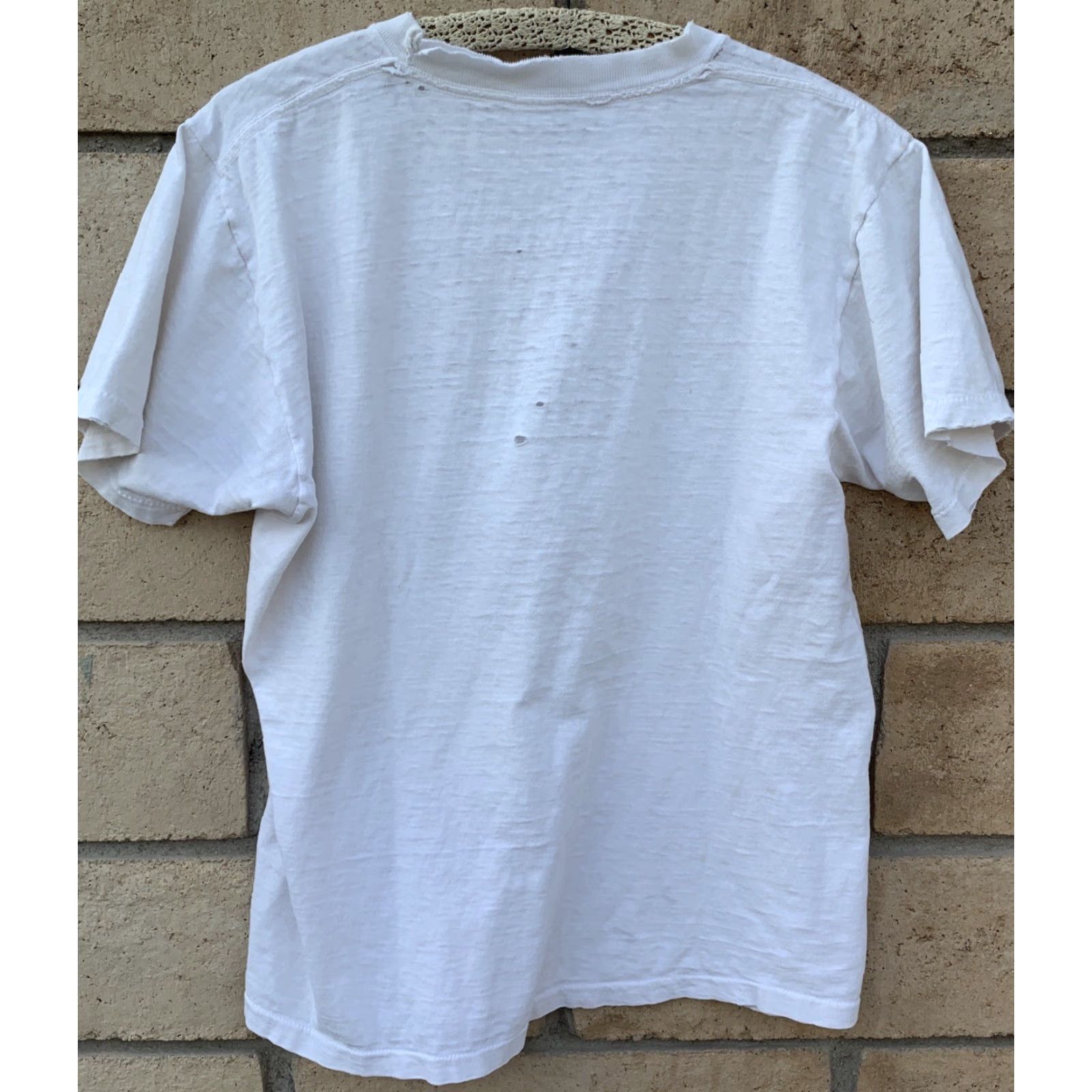 Thrasher Vintage Notre Dame Its Alive T Shirt Collegiate Pacific White Cotton T-Shirt Mens L Graphic Print Distressed Holes 1970s 1980s Size US L / EU 52-54 / 3 - 4 Thumbnail