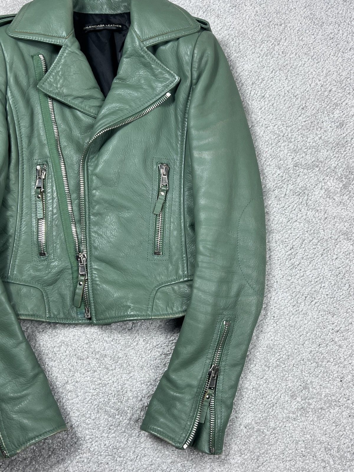 Balenciaga Balenciaga Green Leather Biker Jacket Size XS / US 0-2 / IT 36-38 - 4 Thumbnail