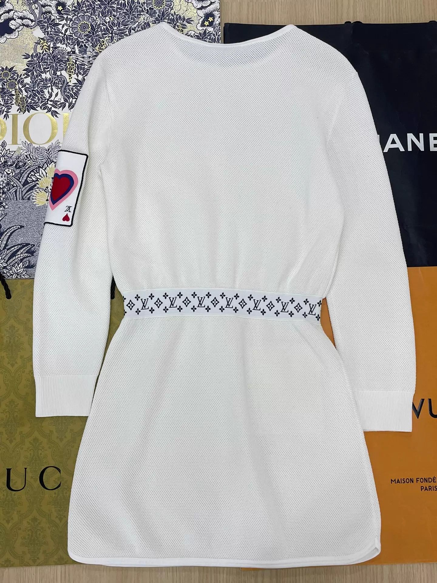 Louis Vuitton LV Poker Print White Long Sleeve Dress XS New Size XS / US 0-2 / IT 36-38 - 3 Thumbnail