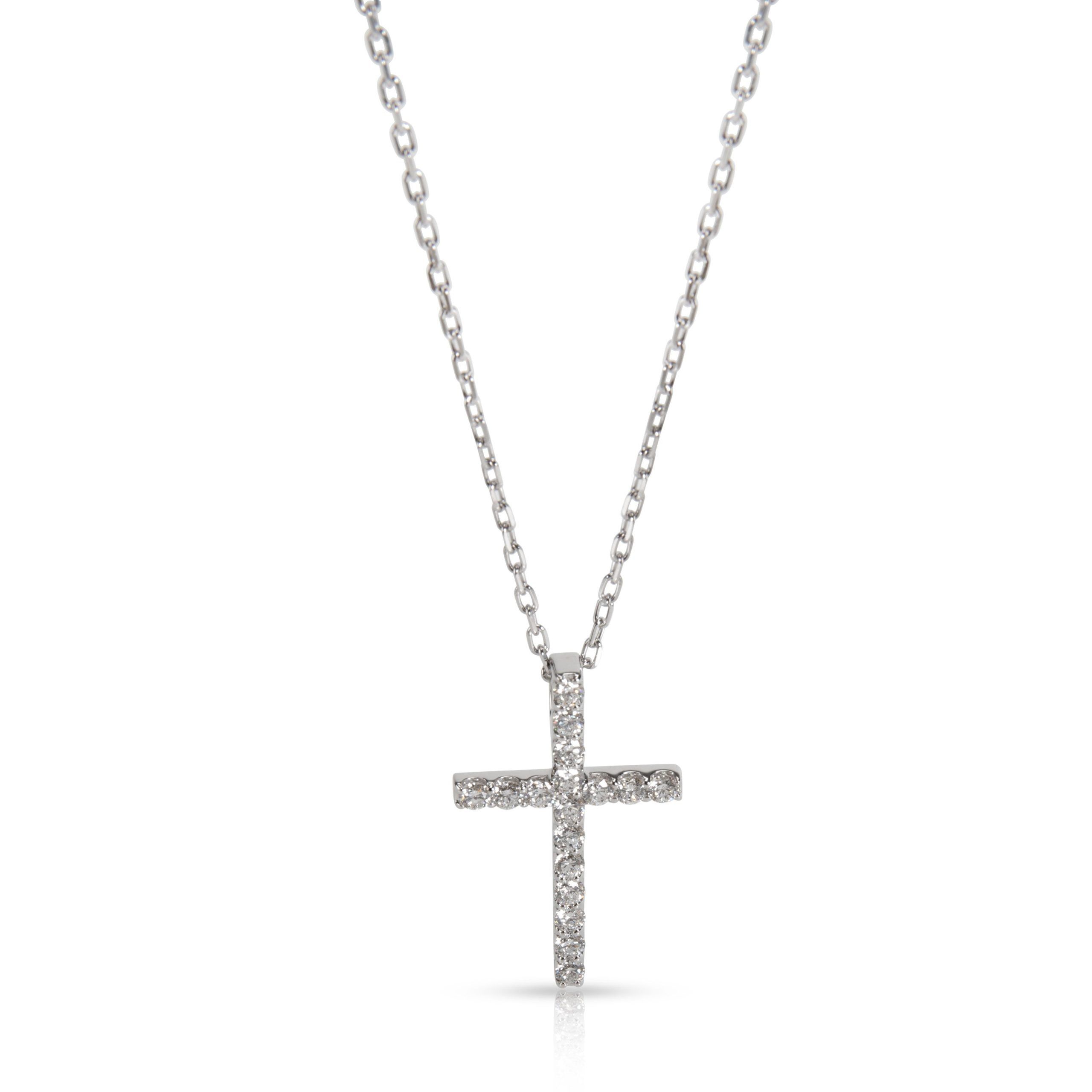 image of Tiffany Co Diamond Cross Necklace In 18K White Gold 1.02 Ctw, Women's