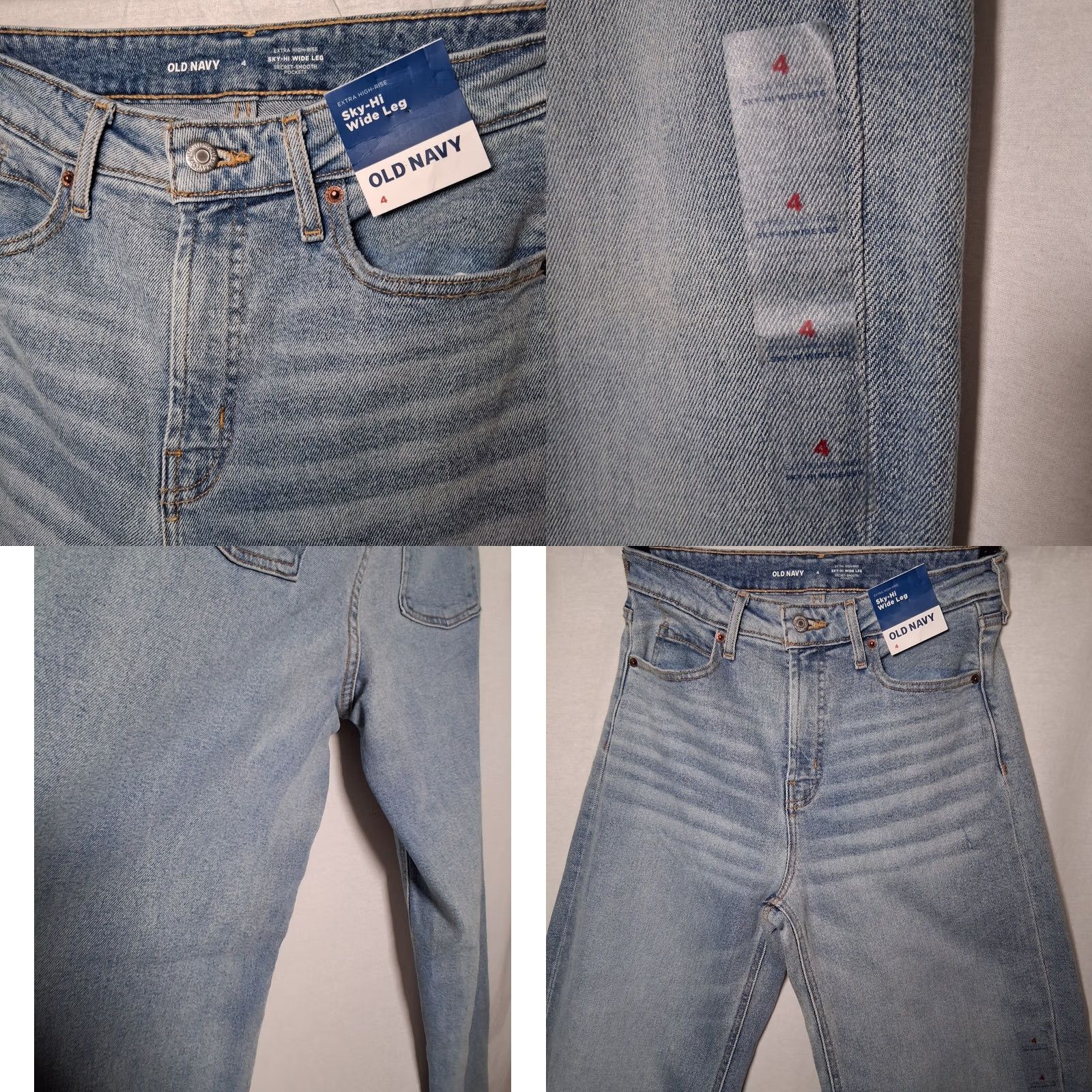 Old Navy Old Navy Women Jeans Sky Hi Wide Leg 4 Light Wash Blue Denim Whiskered Faded New Size 27" / US 4 / IT 40 - 8 Thumbnail