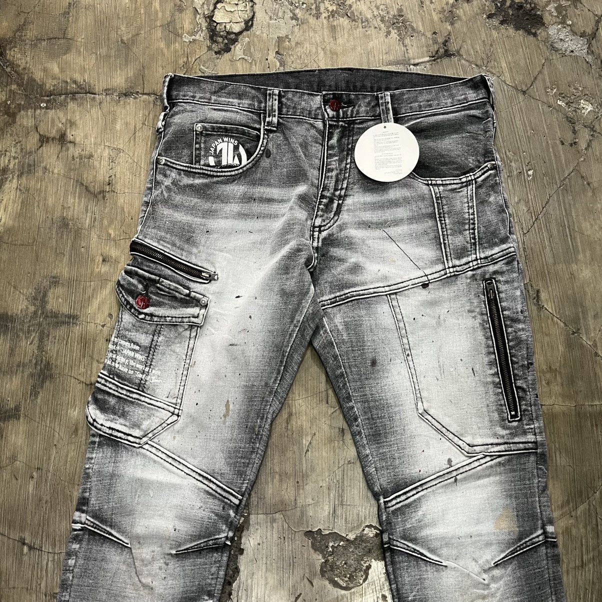 Hysteric Glamour JAPAN WINS Grey Biker Cargo Jeans Size US 31 - 2 Thumbnail