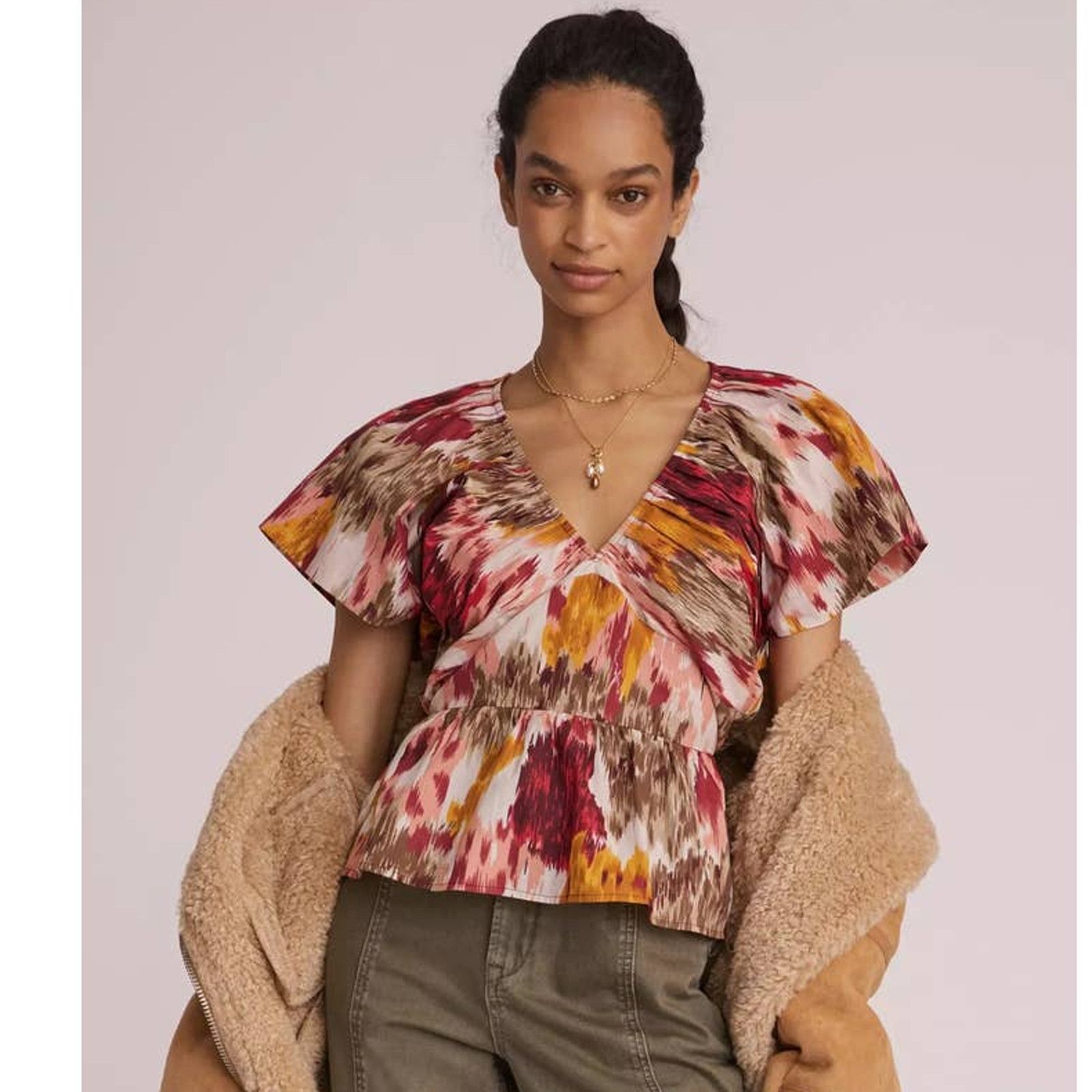 Anthropologie New Anthropologie Painterly Open-Back Blouse Love The Label Size M / US 6-8 / IT 42-44 - 1 Thumbnail