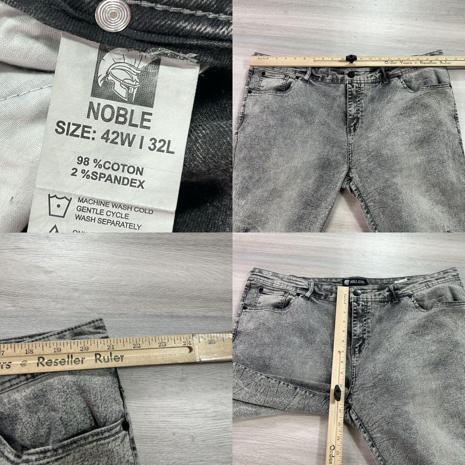 Denime Noble Jeans Jeans Mens 42x32 Gray Skinny Distressed Acid Wash Stretch Denim Pants Size US 42 / EU 58 - 8 Thumbnail