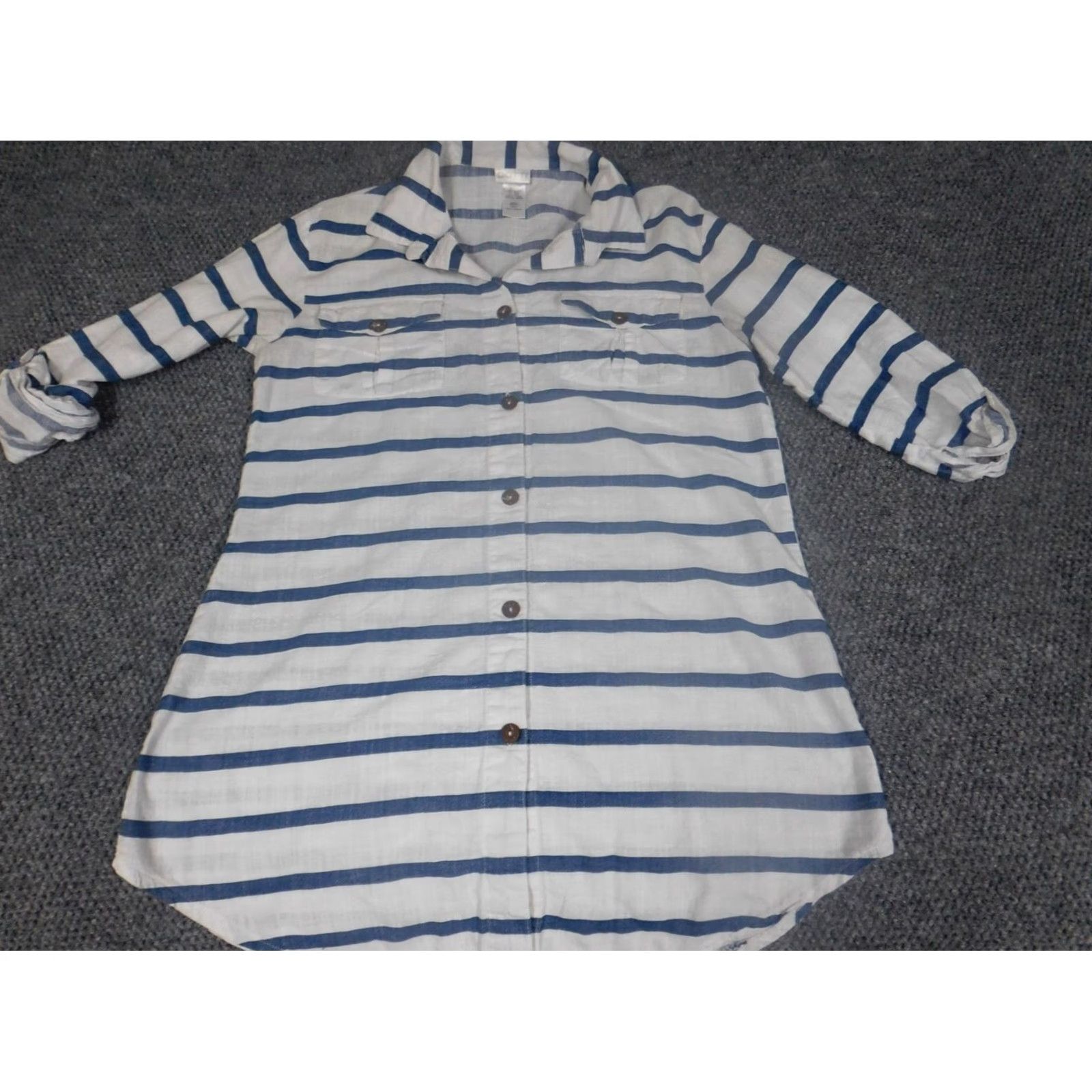 Vintage Dotti Blouse Shirt Womens Small Blue Striped Button Down Short Sleeve Casual Crew Neck Regular 100% Cotton Rayon Classic Breatherable Size S / US 4 / IT 40 - 3 Thumbnail
