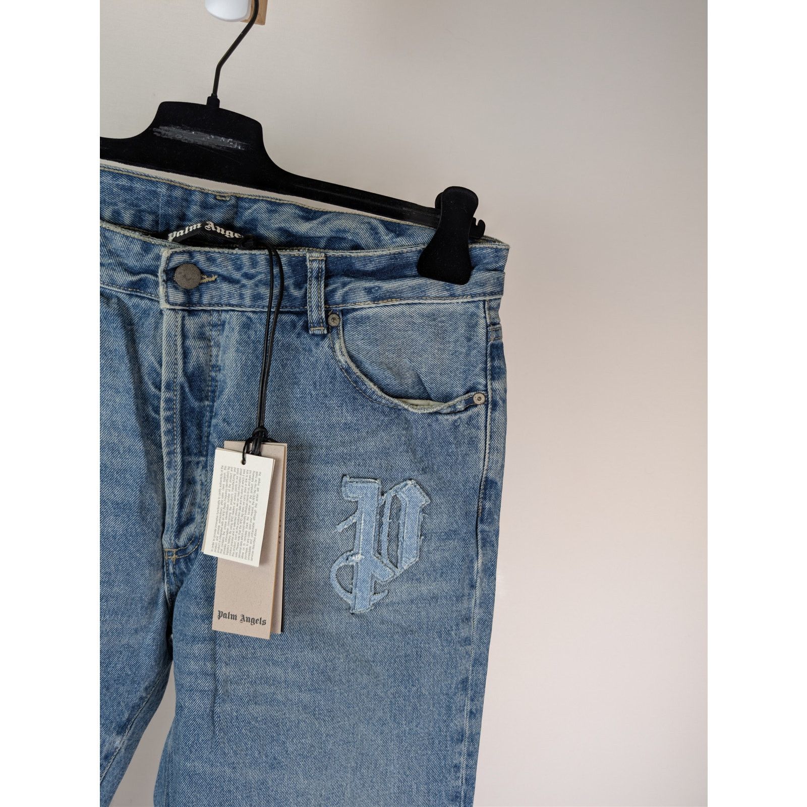 Palm Angels o1rshd1 LW Logo Denim Patches Regular Fit Jeans Light Blue Size US 36 / EU 52 - 5 Thumbnail