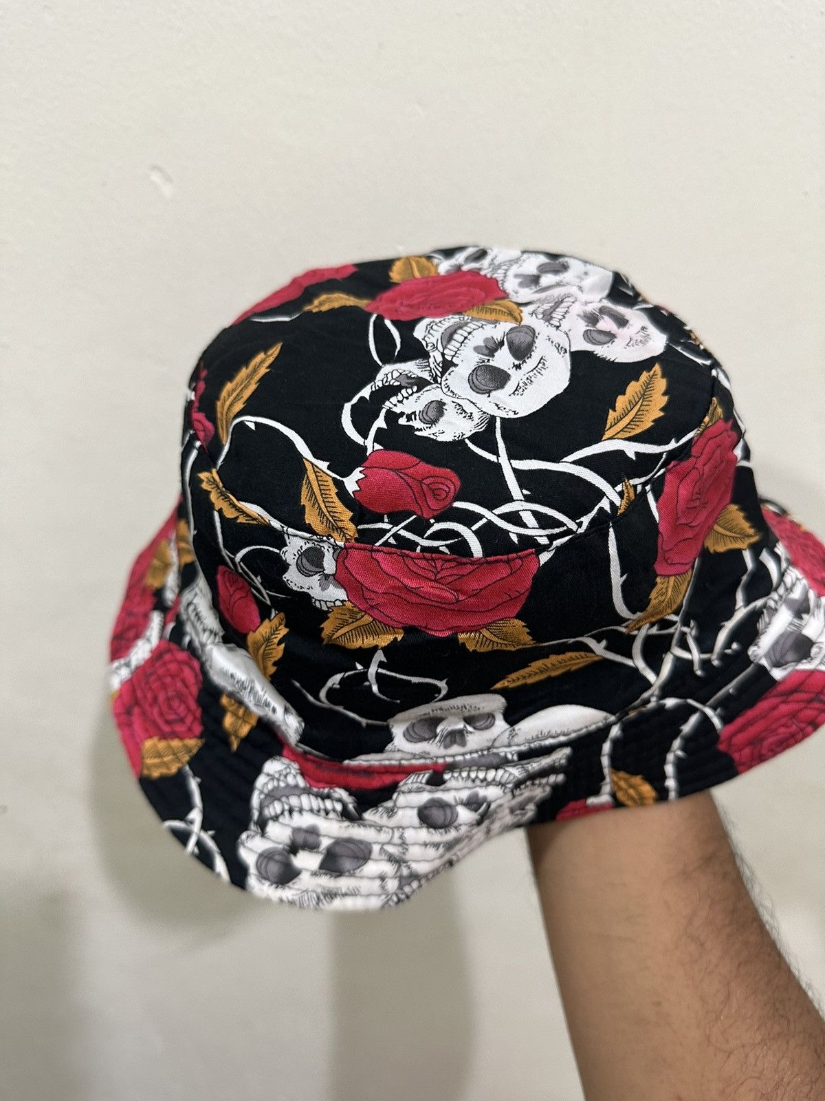 Vintage Skull Rose Off Work Reversible Hat Size ONE SIZE - 5 Thumbnail