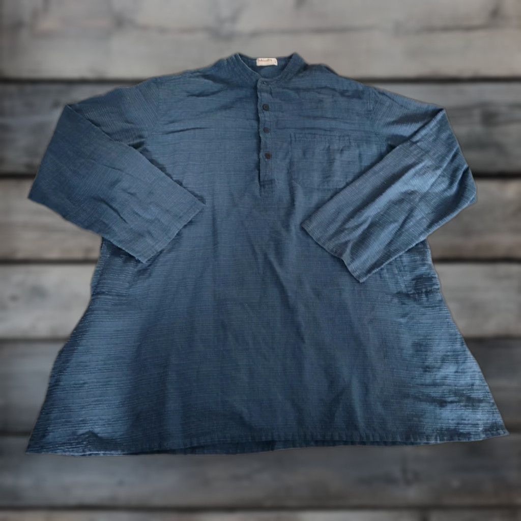 Vintage VINTAGE Fabindia Men's Cotton Kurta Shirt Long Sleeve Button-Up Casual 44 Navy Blue India Size US XXL / EU 58 / 5 - 1 Thumbnail