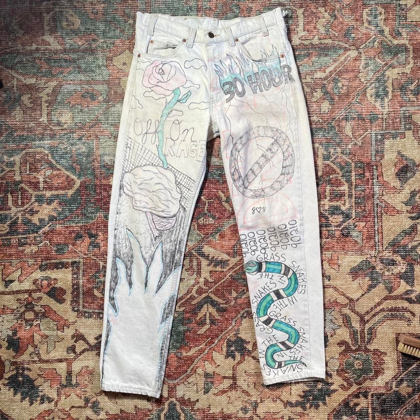 Levi's Vintage 1980s/90s Levis Handpainted 90210 Jeans Size US 32 / EU 48 - 2 Thumbnail