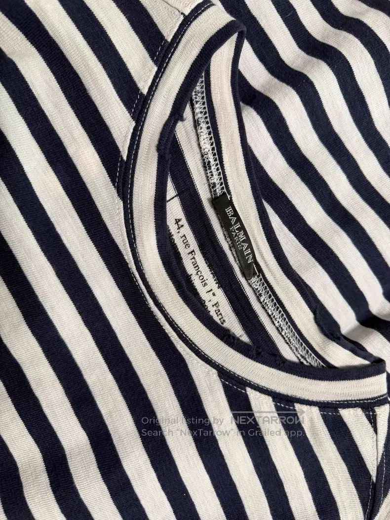 Balmain BALMAIN Navy Striped Long Sleeve Destroyed T-Shirt i Size US S / EU 44-46 / 1 - 3 Thumbnail