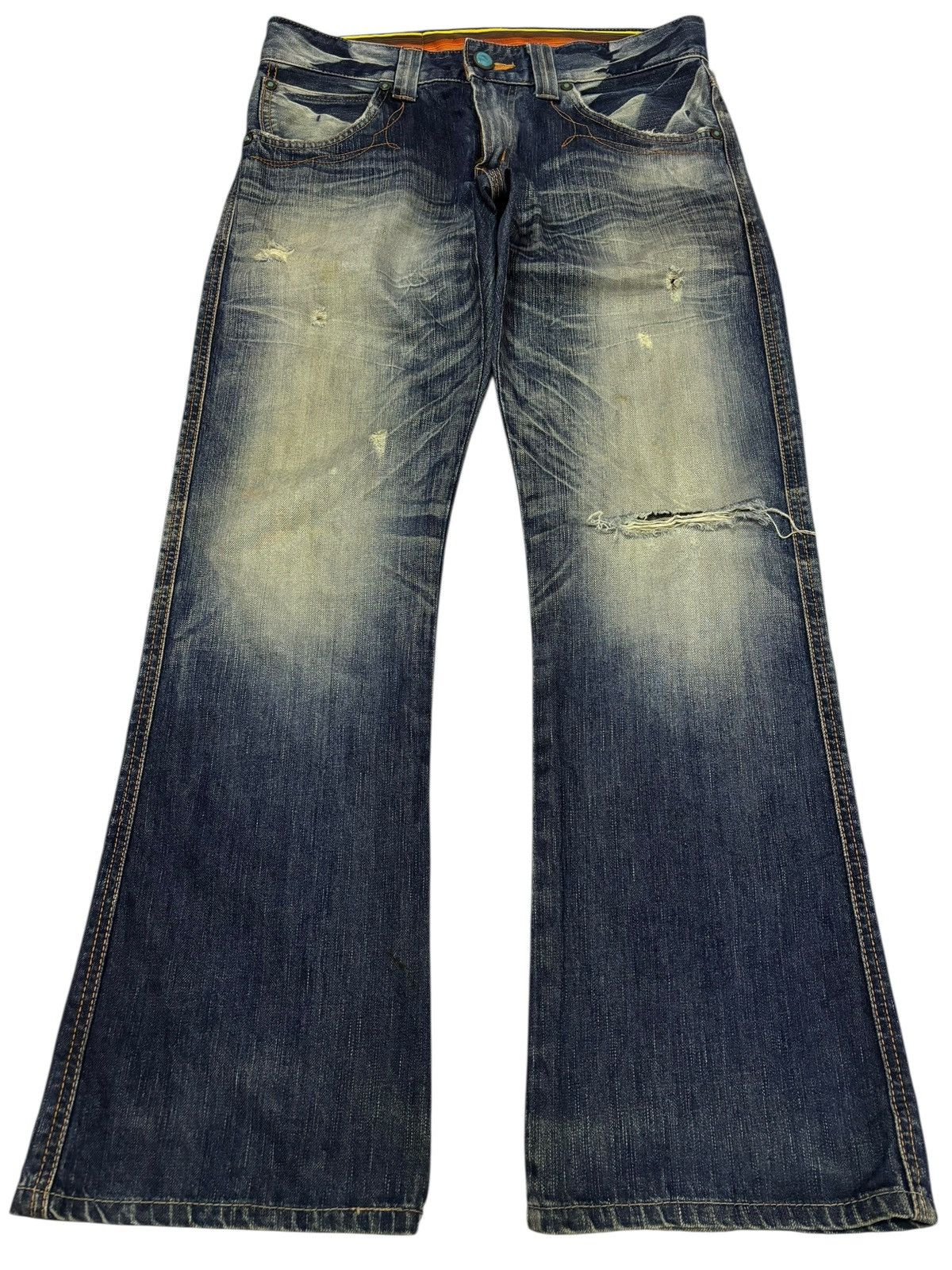 Vtg Edwin Blue Trip Japan 500 Flared Distressed Jeans