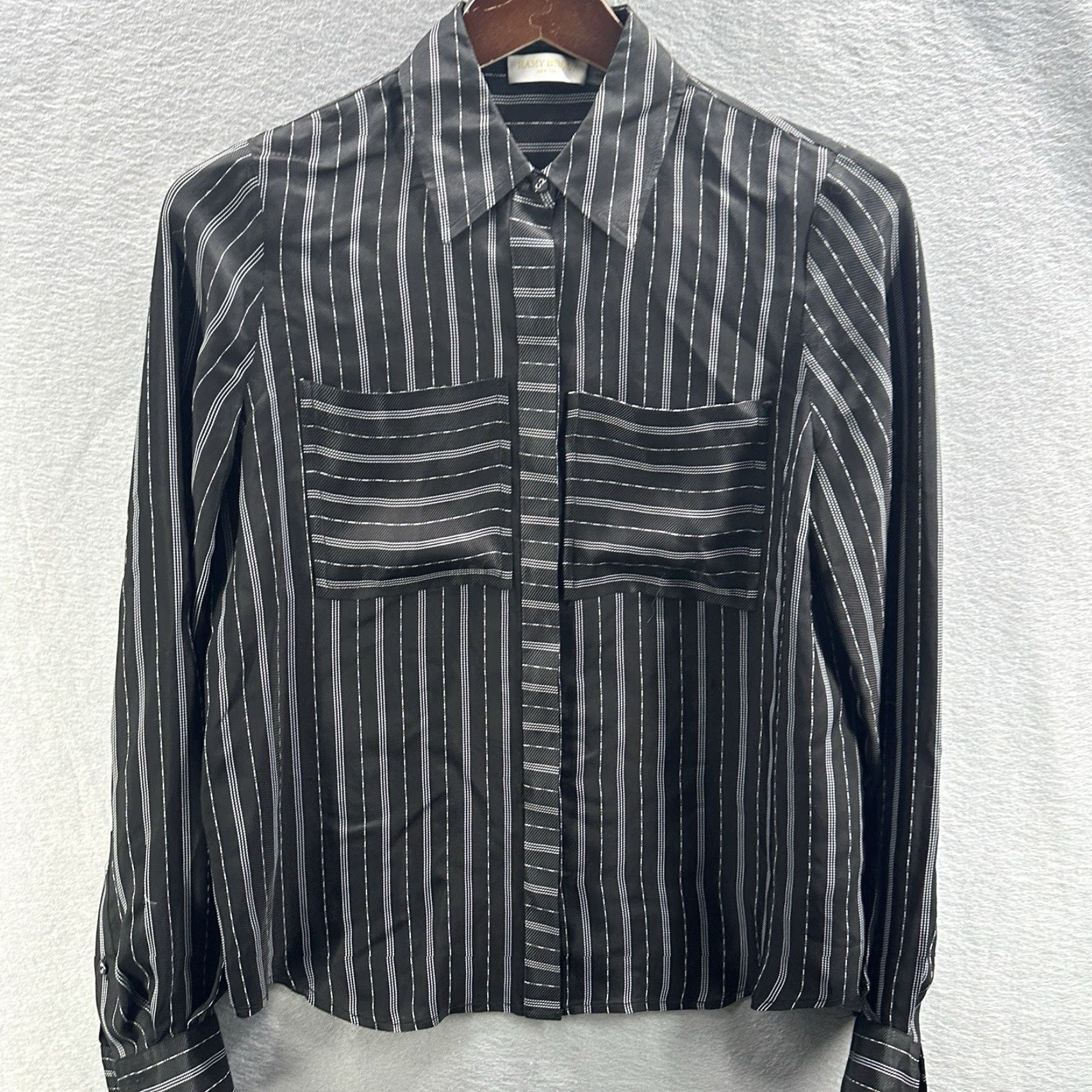 Ramy Brook Ramy Brook Button Front Shirt Womens XS Black Pockets Quiet Luxury Satin Ramie Button-Up Shirt XS Womens Black Pockets Quiet Luxury 90s? Size XS / US 0-2 / IT 36-38 - 3 Thumbnail